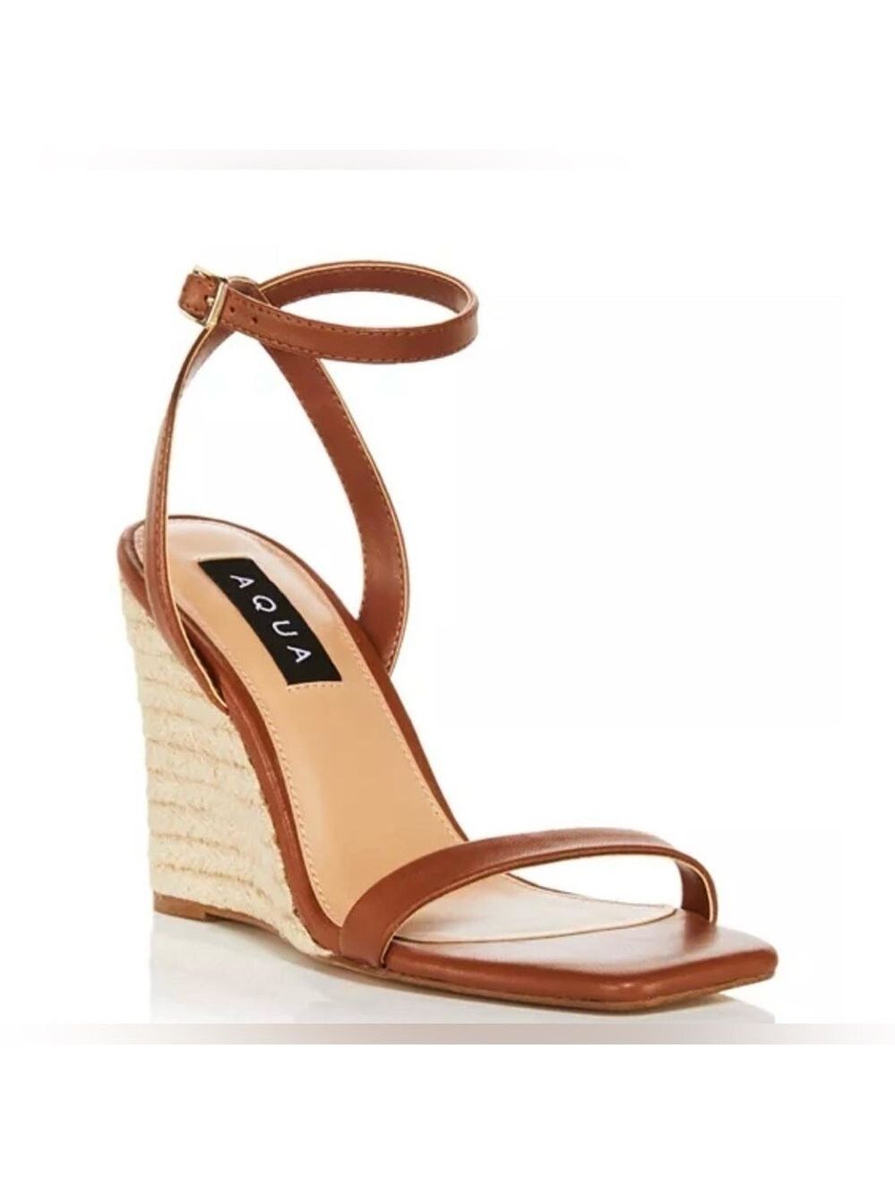 Aqua Izabl Ankle Strap Espadrille Wedge Leather Sandals - NWT